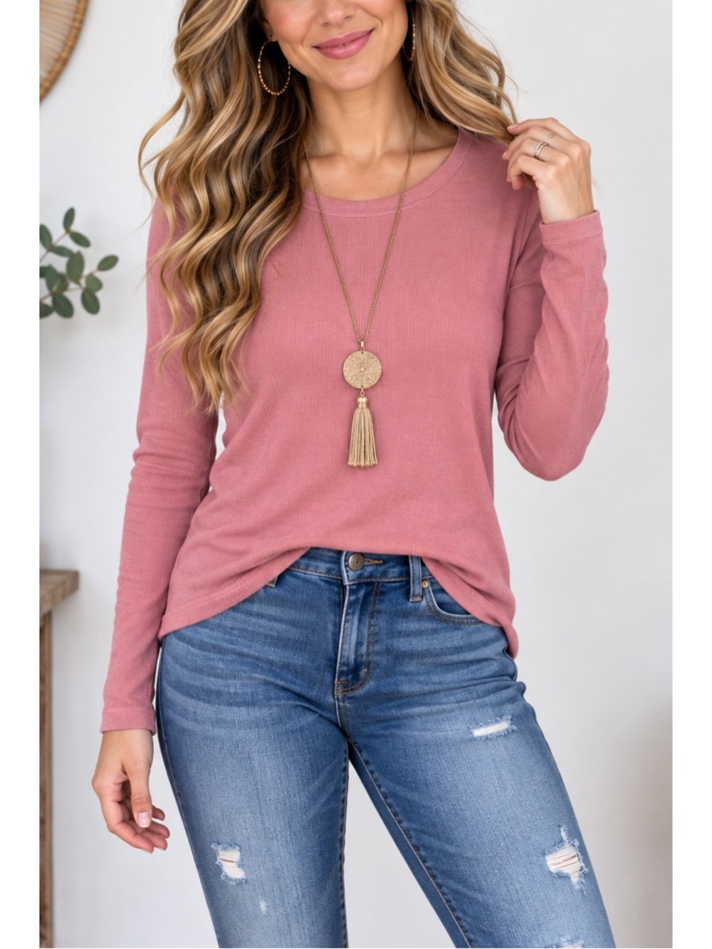 A New Day Pink Women’s Slim Fit Long Sleeve Ribbed top